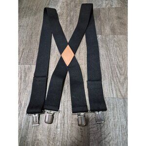 Adjustable Black Elastic Suspenders Leather Accent & Metal Clips Men Or Women